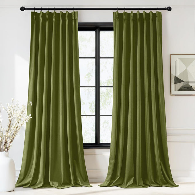 StangH Sage Green Pinch Pleat Velvet Curtains 96 Inches Long 2 Panels
