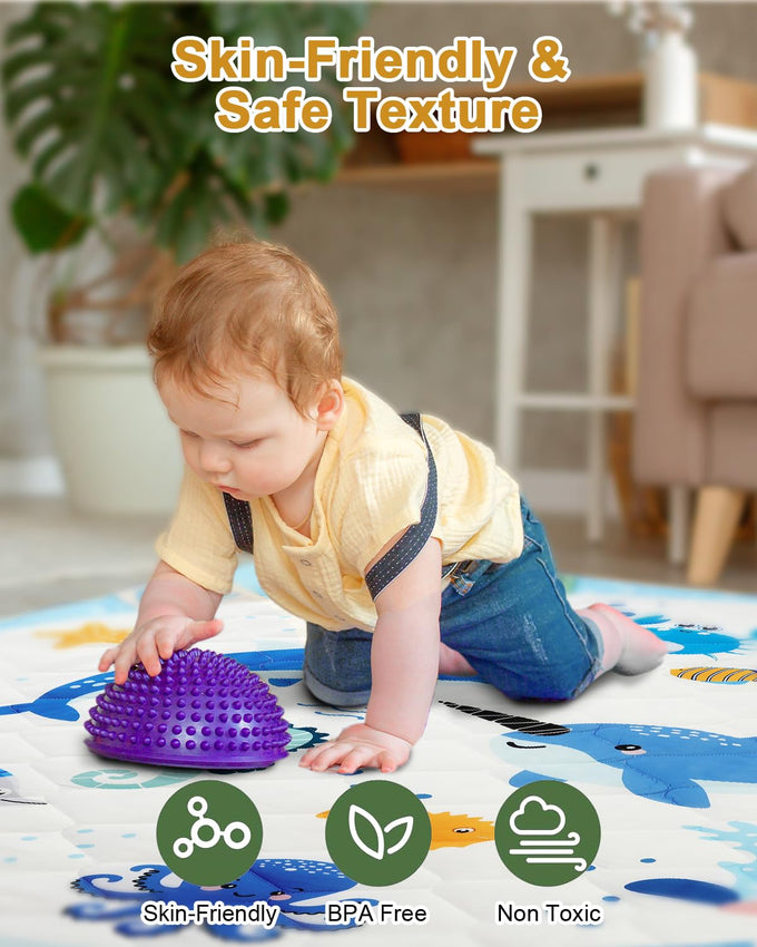 TINYHARBO Premium Foam Baby Play Mat 71x59, 4 Developmental Zones Play Mat with Removable & Machine Washable Cover, Extra Thick Padding Playpen Mat, Easy to Clean for Infants, Toddlers & Babies