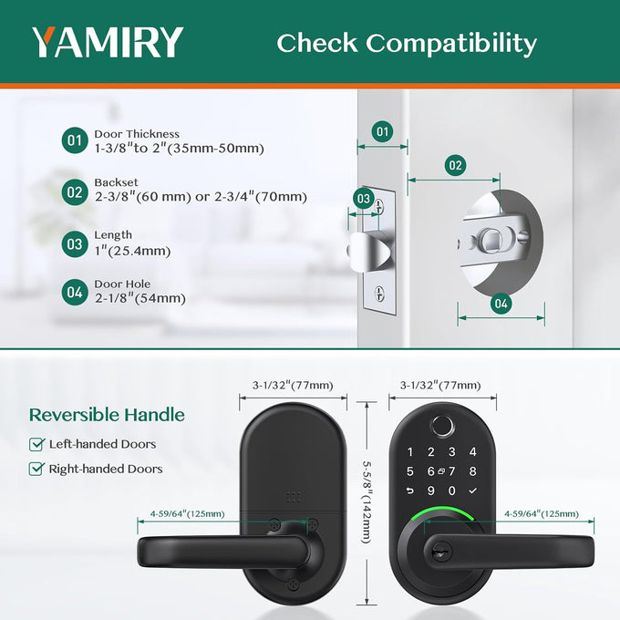 Smart Door Handle Lock with Keypad, Yamiry Fingerprint Knob for Front Door