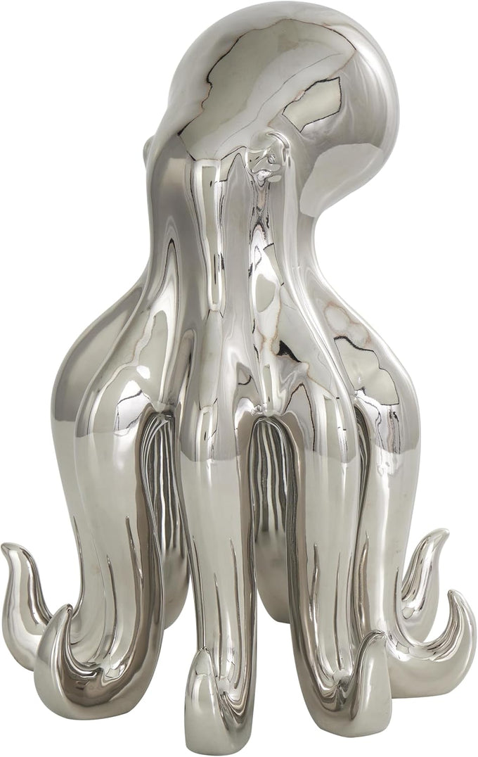 Deco 79 Glass Octopus Decorative Sculpture Cute Ombre Home Decor Statue with Curved Tentacles, Accent Figurine 9" x 9" x 8", Dark Blue