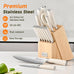 Sunnecko 15-Piece Kitchen Knife Set with Block and Sharpener, White Handle