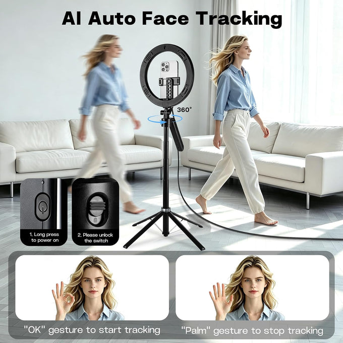 Vlogging Kit with 2 Mics and 10" Ring Light, 71” Tracking Tripod for iPhone