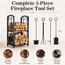 FEED GARDEN 29" Firewood Rack with 4-Piece Fireplace Tools, Indoor Outdoor