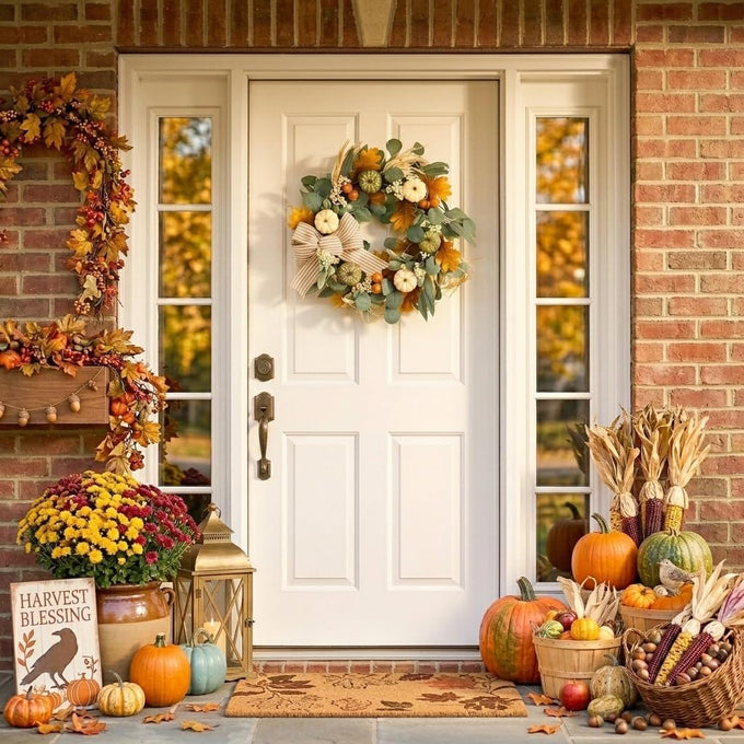 Valery Madelyn 20'' Fall Wreaths for Front Door with LED Lights
