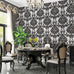 Q QIHANG Luxury Damask 3D Vinyl PVC Embossed Wallpaper Roll, Black Silver