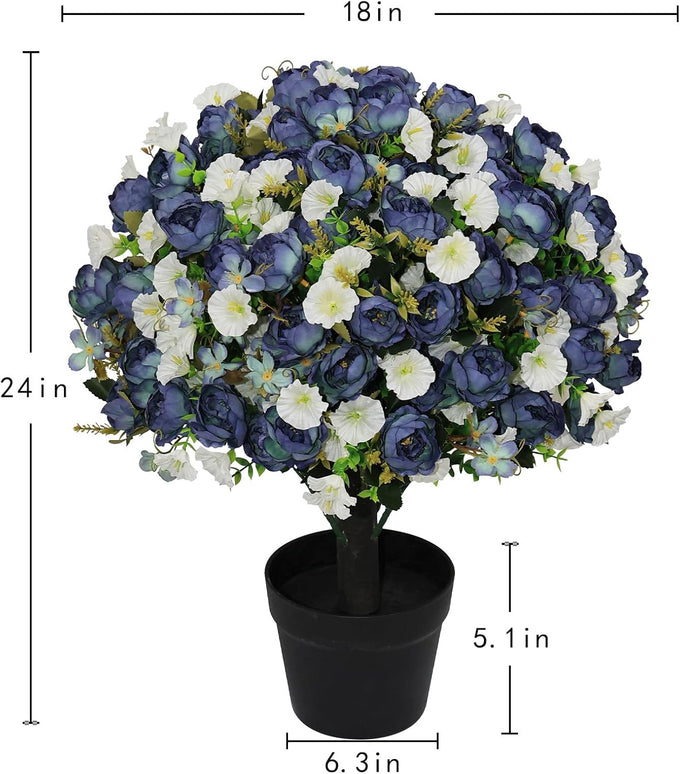 24" Artificial Peony Flowers Topiary Ball, Faux Outdoor Plants