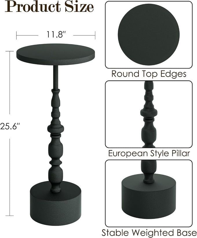 25" End Table, Art Deco Martini Side Table for Living Room, Black