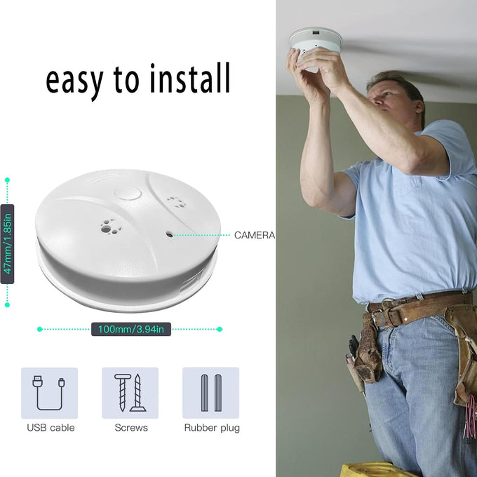 Wireless Security Camera 1080P Indoor with Smoke Detector, WiFi Smart Camera Dome Surveillance System with Night Vision,Motion Detection, for Home and pet