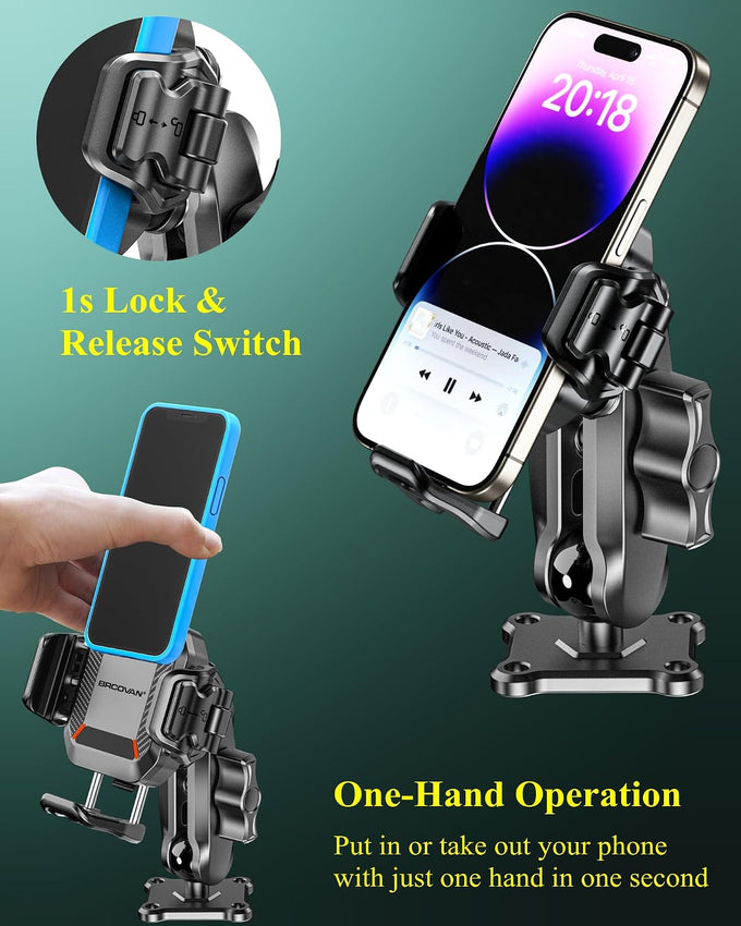 BRCOVAN Anti-Theft Phone Mount Holder with Vibration Dampener, 1s Locking