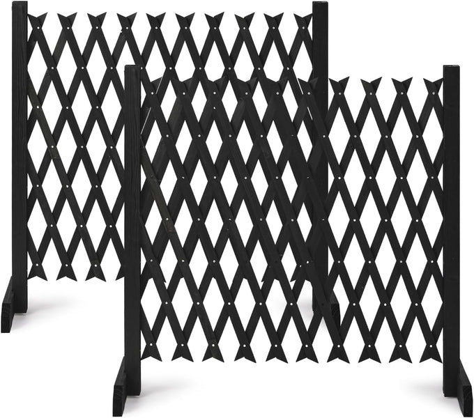 VINGLI 2Pcs Expandable Garden Fence with Arched Top, 31.5in Freestanding Lattice Fence, Solid Wood Retractable Trellis, Instant Room Divider, Extentable Pet Gate for Home Patio Yard (Teak)