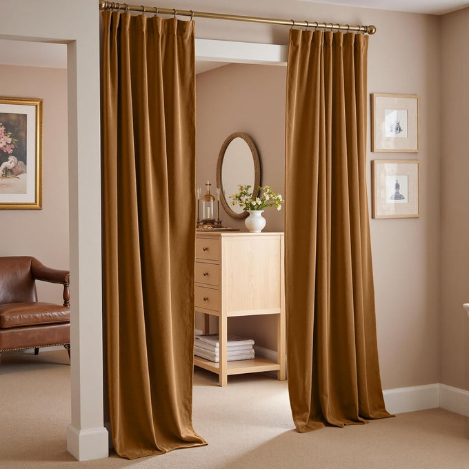 Lazzzy Blackout Golden Brown Velvet Curtains Rod Pocket 52×96 Inch 2 Panels
