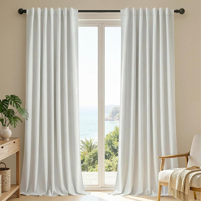 Joydeco White Blackout Curtains 120 Inches Long - 100% Blackout Living Room Curtain 2 Panels, Rod Pocket & Back Tabs Thermal Insulated Window Drapes for Bedroom (Pure White,52" Wx120 L)