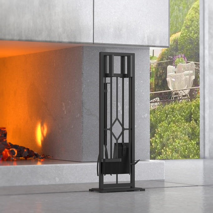 Fire Beauty 5Pcs Wrought Iron Fireplace Tools Set for Indoor Stove(Black)