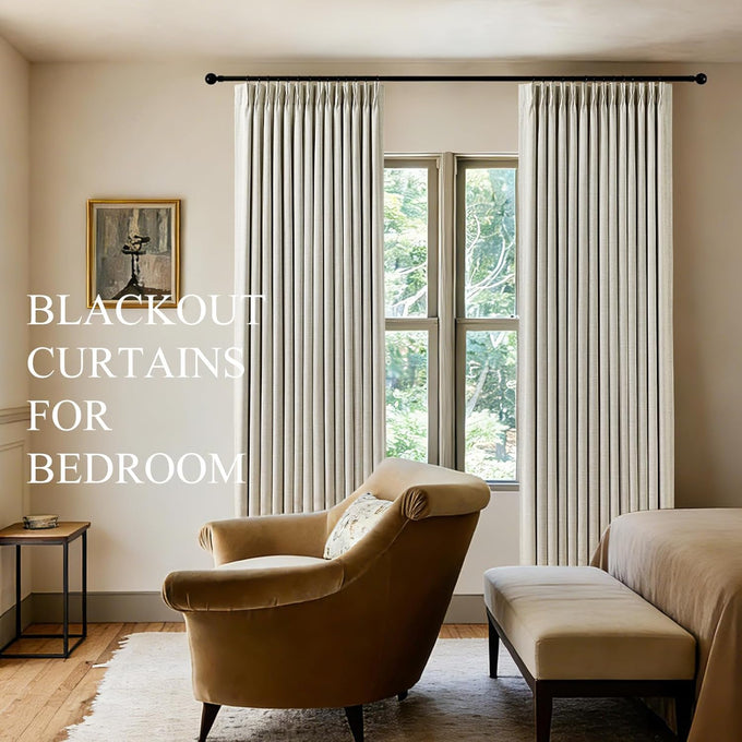 AUSSPVOCT Pinch Pleated 90 Inch Linen Curtains 100% Blackout for Bedroom