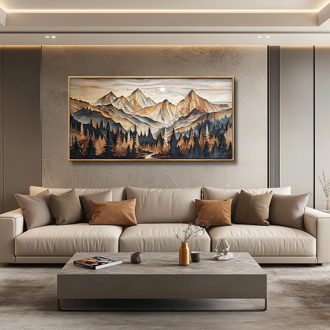 QIYILEXWART Wood Farmed Canvas Wall Art For Living Room Wall Decor For Bedroom Office Wall Decoration Mountain Landscape Painting Abstract Pictures Artwork Room Aesthetic Home Decor 20x40 In
