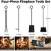 AMAGABELI GARDEN & HOME 31in Large Firewood Rack With Fireplace Tools Set Wrought Iron Indoor Outdoor Kindling Log Holder Heavy Duty Wide Wood Storage Log Rack Accessories Shovel Poker Tongs Broom
