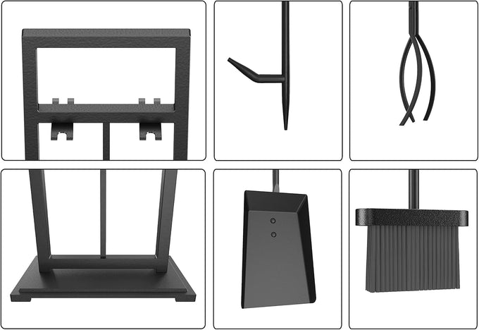 Fire Beauty 5Pcs Wrought Iron Fireplace Tools Set for Indoor Stove(Black)