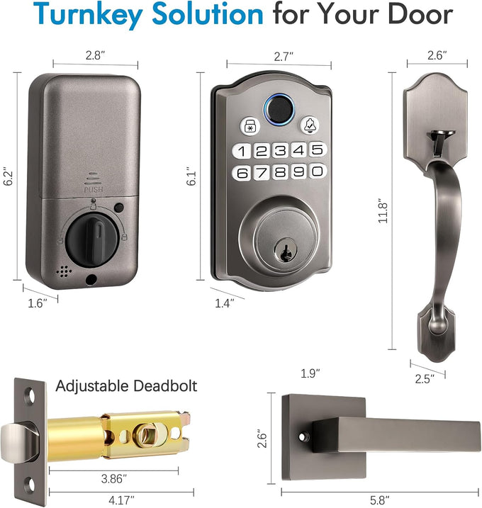 Keypad Smart Deadbolt Lock Set with 2 Lever Handles,5-in-1 Control