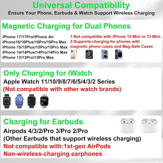 Dual Phone Foldable Wireless Charging Station for Apple, Couple&Family Use
