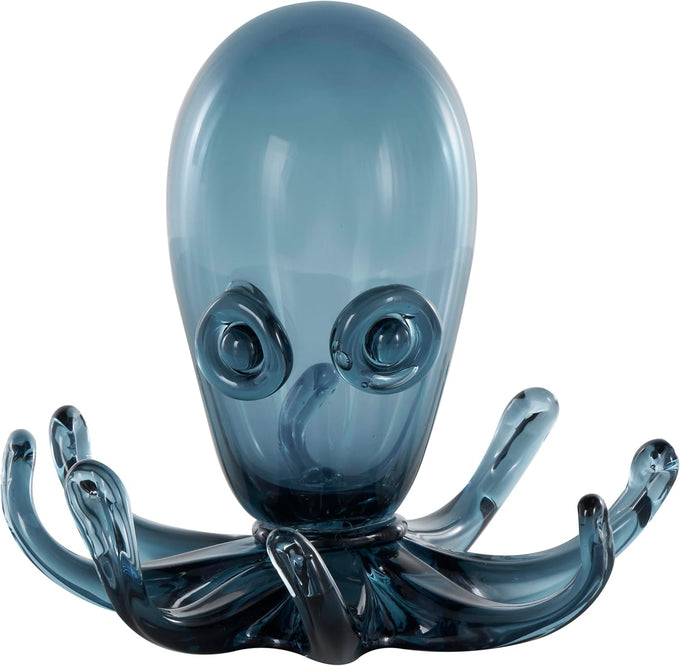 Deco 79 Glass Octopus Decorative Sculpture Cute Ombre Home Decor Statue with Curved Tentacles, Accent Figurine 9" x 9" x 8", Dark Blue