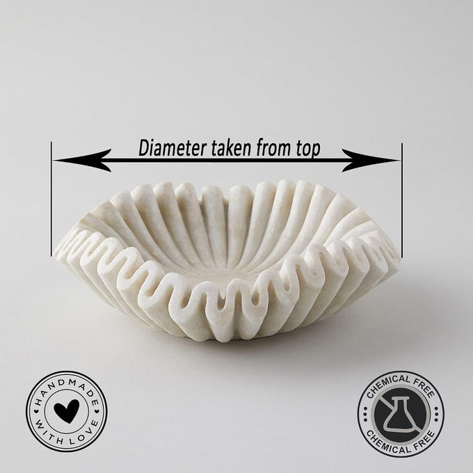 Marble Bowl Fruit Bowl, Stone Bowl Decorative Bowl Decorative Trays Marble Fruit Bowl Marble Ruffle Bowl Marble Floral Bowl Home Decor Gifts (7 inch)