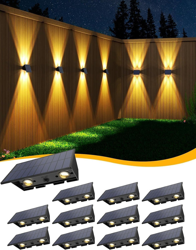 Solar Fence Lights Outdoor,5 Color Modes Up & Down Solar Wall Lights,12Pack