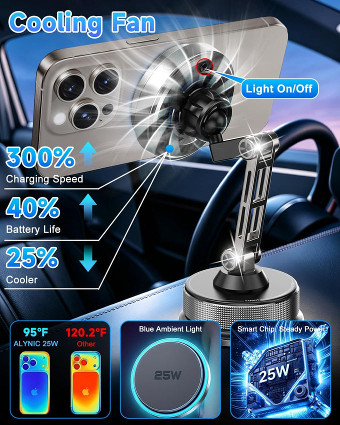 25W for Magsafe Car Mount Charger, Vacuum Magnetic Wireless Car Charger