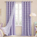 NICETOWN Lavender Purple Pom Pom Curtains, Room Darkening Double Layer Sheer Drapes for Girls Bedroom, Thermal Insulated Window Treatments, W52 x L84, 2 Panels
