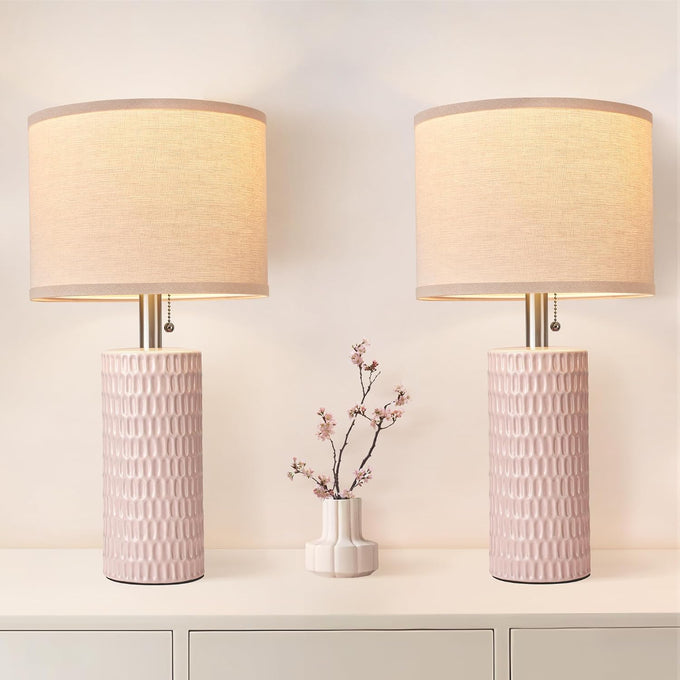 Reaketon 20" Modern Ceramic Table Lamps Set of 2, Lamps for Bedroom, White