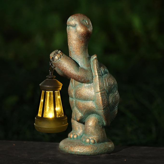 17-Inch Solar Turtle Garden Statue with LED Lantern Outdoor Decor