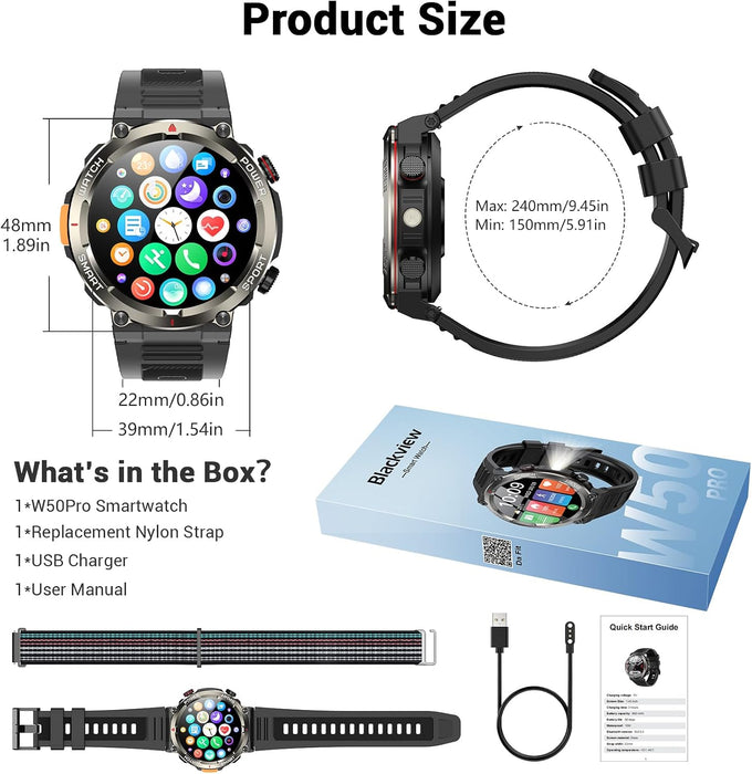 Military Smart Watch for Men(Answer/Make Calls),Outdoor Smartwatch with 100 Days Battery/Flashlight/Compass/Heart Rate/SpO2/Sleep Monitor/2 Straps, Rugged Fitness Watch for iPhone/Android Phones