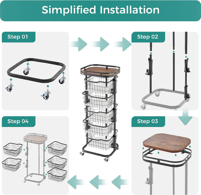 5 Tier Rotating Kitchen Storage Cart, Fruit Vegetable Potato Rack Stand