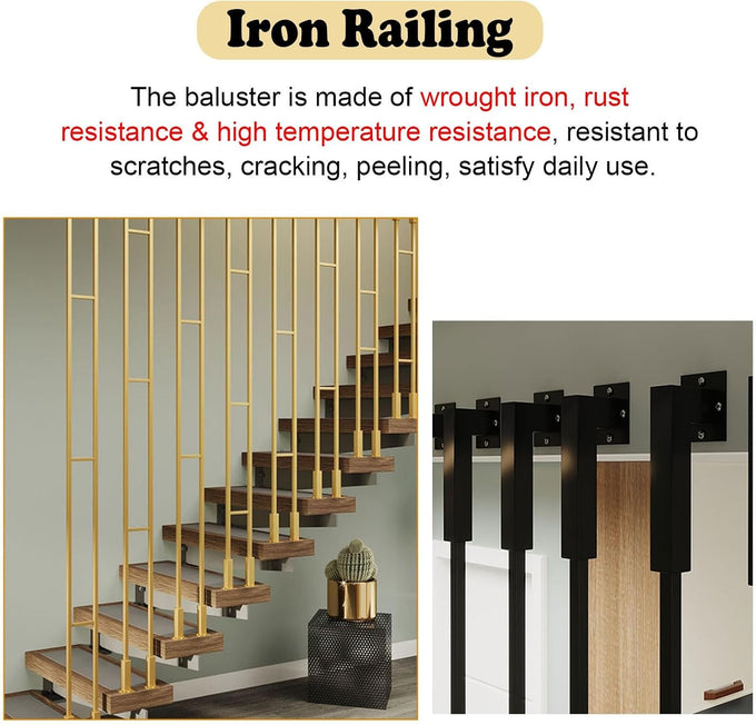 Customizable Styles Wrought Iron Balusters, Black/Gold/White Stair Rods for Steps/Corridor, Universal Metal Stair Spindles for Prevent Falling(Gold (1 pc),30in/76cm)