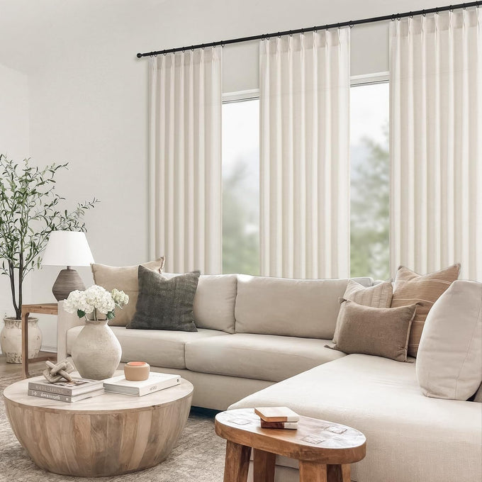 Topfinel 108 Inch Pinch Pleated Curtains 2 Panels,Birch Semi Sheer Curtains with Pleated Hooks Back Tab for Track System,Extra Long 9ft Curtain for Living Room Bedroom,40x108,Natural