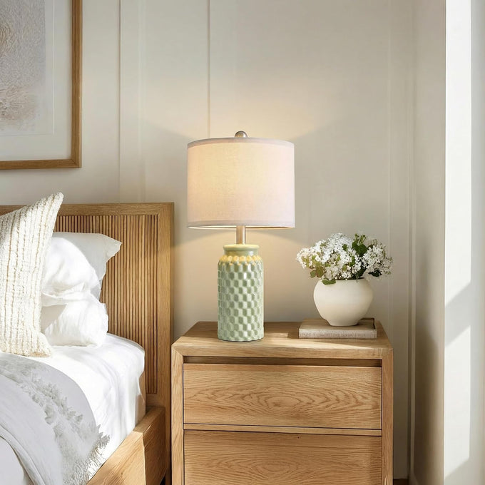 20.5" Small Bedside Lamps Set of 2, Green Ceramic Nightstand Lamp