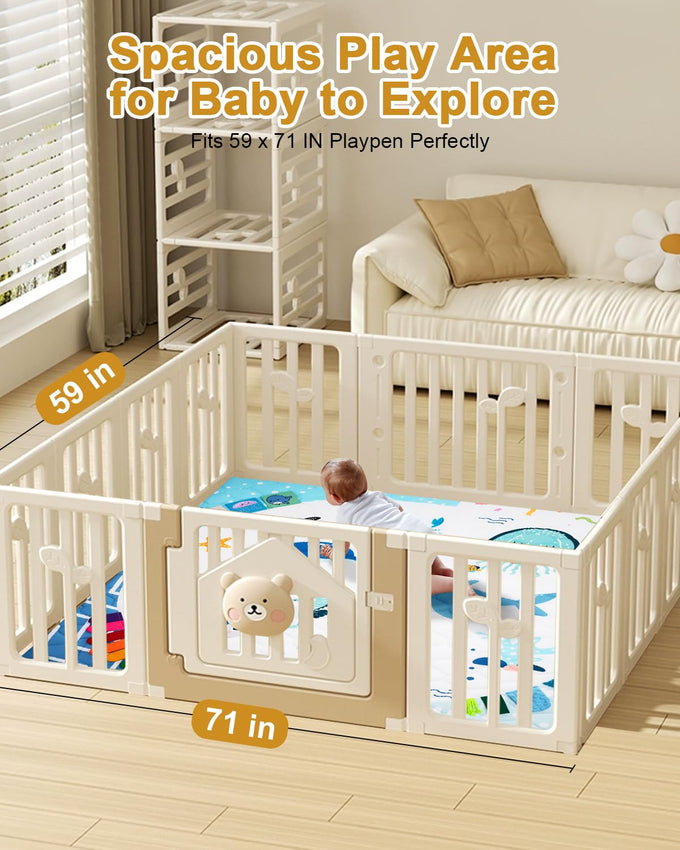 TINYHARBO Premium Foam Baby Play Mat 71x59, 4 Developmental Zones Play Mat with Removable & Machine Washable Cover, Extra Thick Padding Playpen Mat, Easy to Clean for Infants, Toddlers & Babies