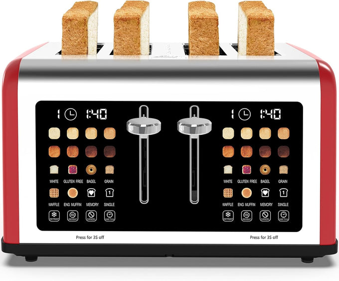 4 Slice Toaster Touch Screen, Stainless Steel Toasters Digital Timer, Dual Control Panel Toasters, 8 Shade Settings 6 Bread Types for Bagel, Cancel, Defrost 1650W Black