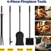 AMAGABELI GARDEN & HOME Firewood Rack Indoor with Tools 5-Piece Fireplace Tools Set Wood Holder Outdoor Wrought Iron Log Holder Firewood Storage Rack for Fireplace,Fire Pit,Wood Stove Black