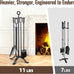 Amagabeli 5 Pieces Fireplace Tools Sets Wrought Iron Indoor Fireplace Set with Poker Tongs Broom Shovel Stand Fire Tools Outdoor Rustic Fire Poker Set Fire Place Hearth Accessories Sets Antique Pewter