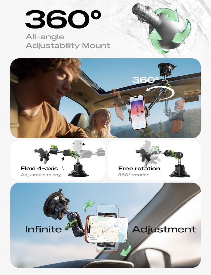 MAGIC JOHN Durable Metal Phone Holders for Your Car, Windshield Car Mount