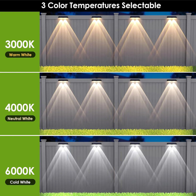 Solar Fence Lights Outdoor, 2700/4000/6000K 3 Mode, 8-12H, Black, 8 Pack