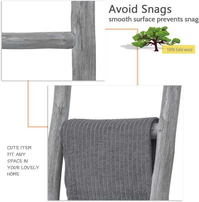 FUIN Blanket Ladder, 57in Wood Rustic Decorative Ladder, Light Gray