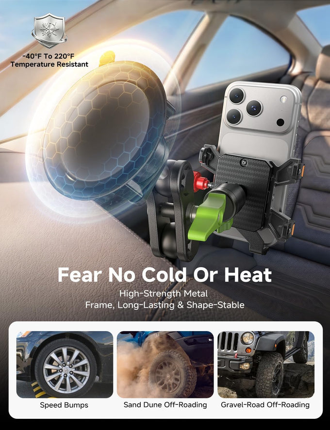 MAGIC JOHN Metal Car Phone Holder 360° Rotation Suction Mount Windshield