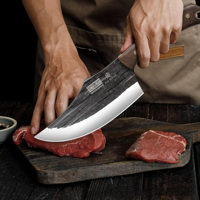HOSHANHO Butcher Knife Set, Sharp Kitchen Knife Set & Roll Bag Gift for Men