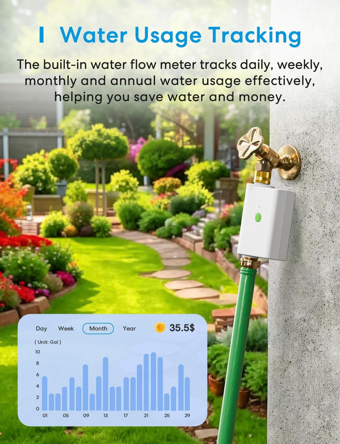 meross WiFi Water Timer for Garden Hose, Brass Inlet & Outet, Rain Skip