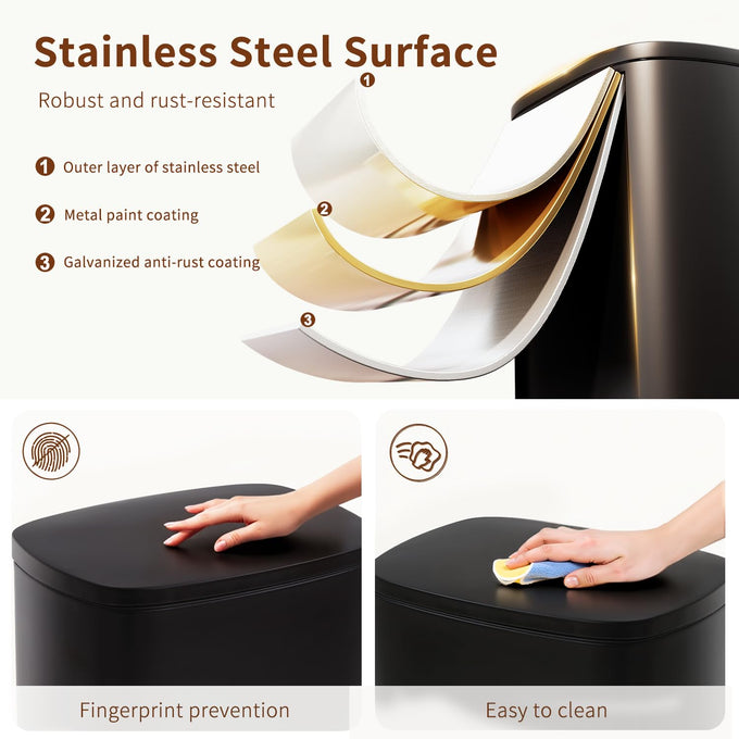 PayLessHere | 13G Trash Can with Lid | Black | Removable Inner Bucket