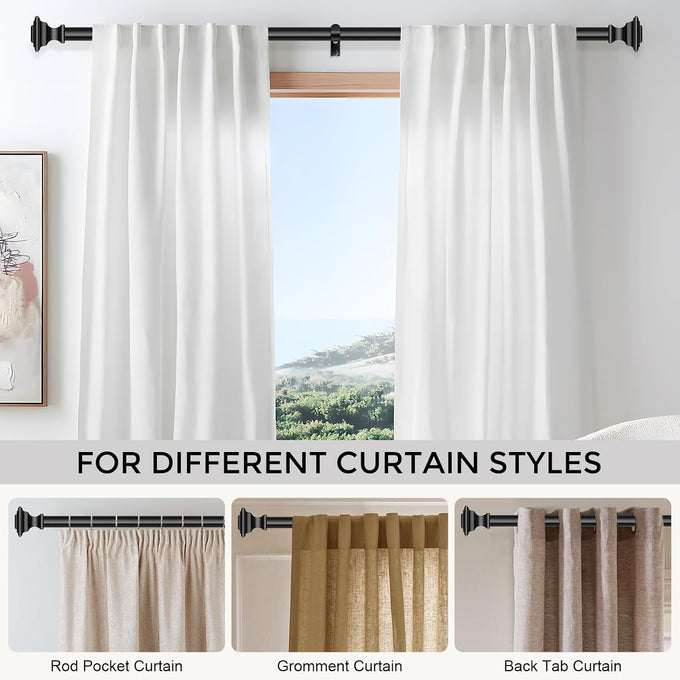 2 Pack Curtain Rod 36-90 Inch, 1Inch Adjustable Square Black Curtain Rod