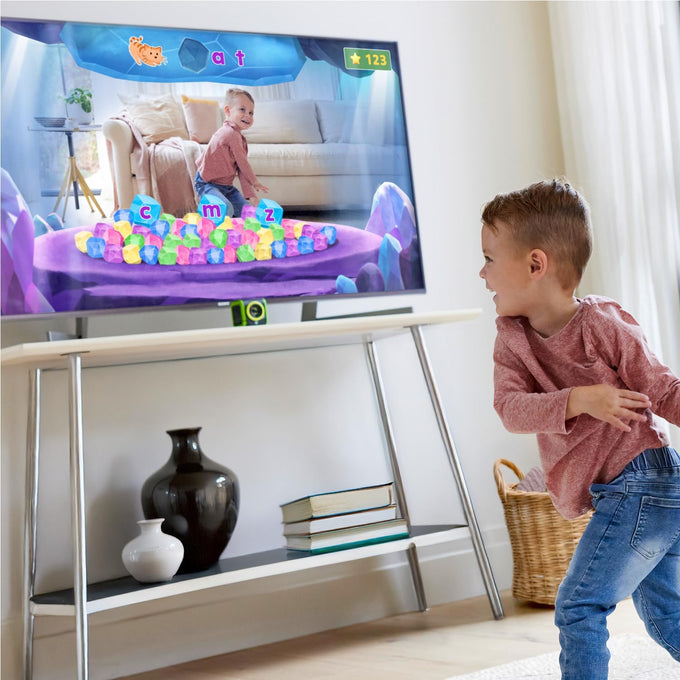 LeapFrog LeapMove Active Learning Video Game System for children aged 4-7 years. This interactive system features 25 preloaded games and adventures, exploring math, spelling, and phonics through movement across three learning levels.