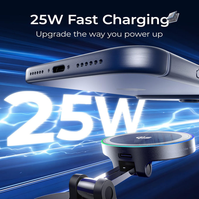 Magnetic Car Mount Charger,25W Fast Wireless Charging Stand with RGB Light