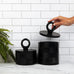 Premium Designer Black Wood Canister with Lids - Set of 2 - Decorative Jars for Kitchen Decor, Dining Room and Pantry